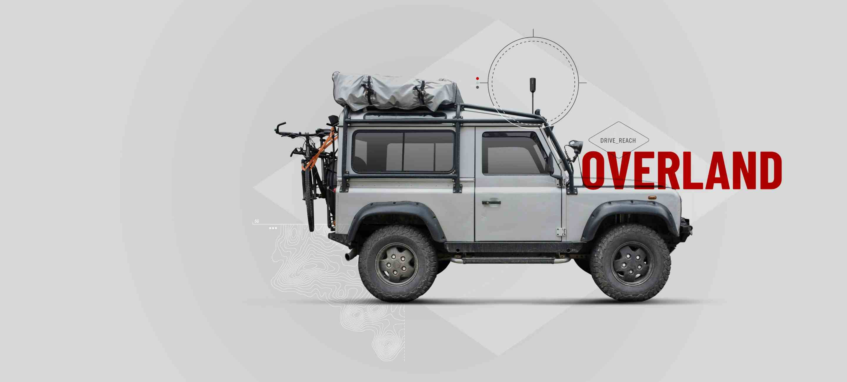 gray overland vehicle with antenna